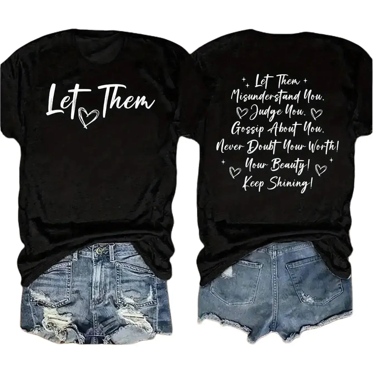 Women's "Let Them" Graphic T-Shirt, Breathable Casual Top with Double-Sided Inspirational Quote, Short Sleeve Round Neck Loose Fit, Shortsleeve, Tshirt, Fashion Apparel, Women's Fashion, Tops For Women, Shirts For Women, Women's Clothing, Crew Neck
