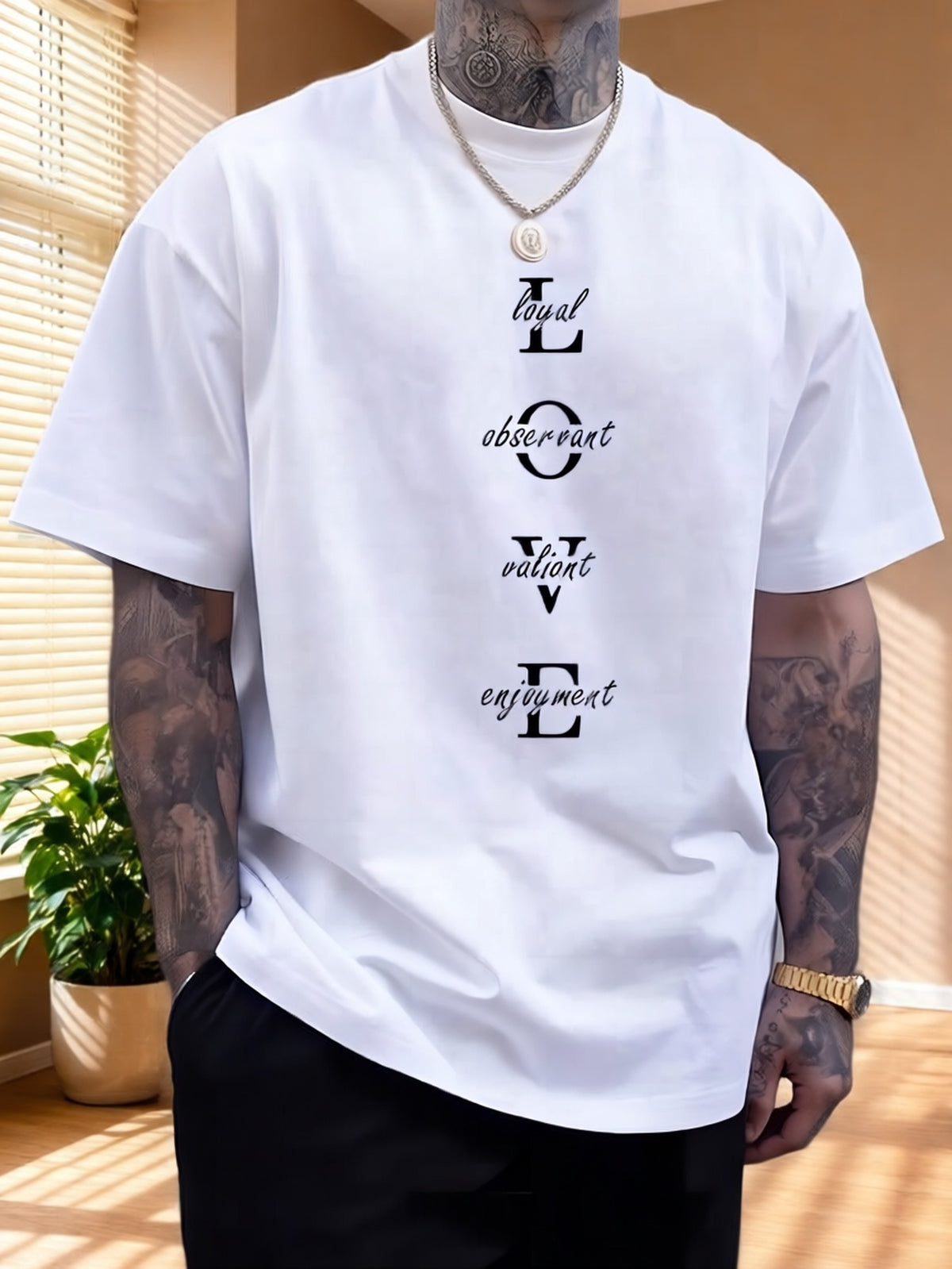 Men's Vintage-Inspired Fashion T-Shirt with Geometric Lettering, Knit Polyester Blend, Regular Fit, Crew Neck, Short Sleeve, Weekend Casual - Summer Sports Tee with Slight Stretch