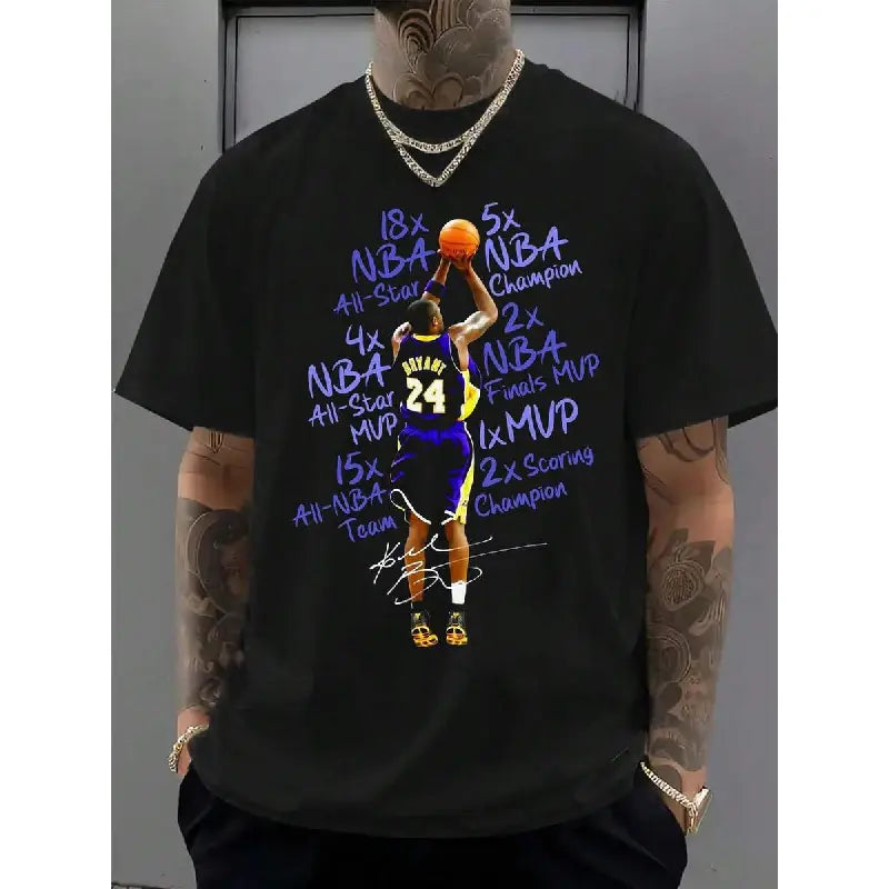 Basketball Achievement Cotton Graphic T-Shirt for Men, Championship-Themed Design, Funny Graphic Tee, Casual Streetwear