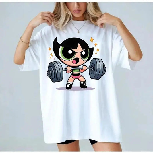 Men's Fitted Cotton Powerpuff Girls Character Graphic Short Sleeve Tee - Stretchy Casual Streetwear Tshirt for Beach, Anniversary, Unisex Boyfriend-Style Comfort Tops