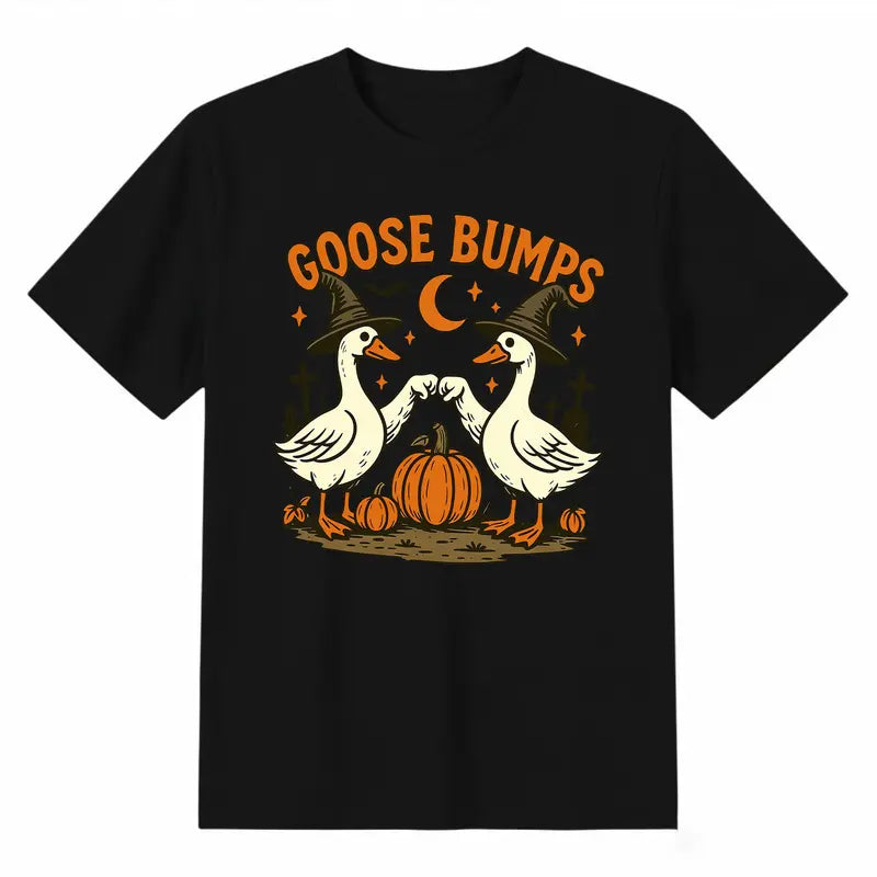 Men's Casual Halloween T-Shirt - Witch Goose Clipart, Fist-Bump Geese Sublimation, Fall Pumpkin Design, Trendy Graphic Shirt for Women, Halloween Things, Shirts For Women