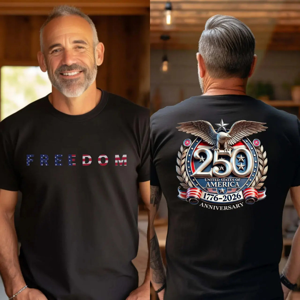USA 250th Anniversary Casual Crew Neck Short-Sleeve Cotton Fabric Classic Print Patriotic T-Shirt, 1776-2026 Independence Sports Top