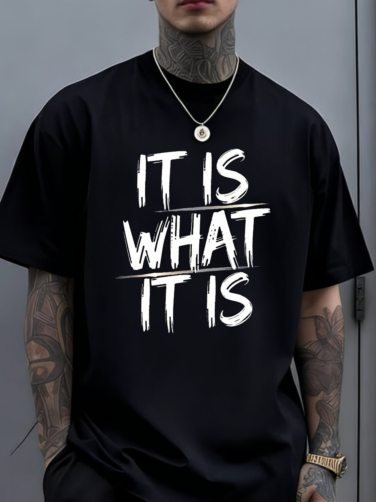 It Is What It Is Quote Men'S Casual Crew Neck Short Sleeve T-Shirt for Summer Can Be Worn by Both Men And Unisexianai Breathable Sweat-Wicking And Soft Suitable for Daily Commutes Lounging at Home And Casual Wear Matching Outfits for Couples to Anno