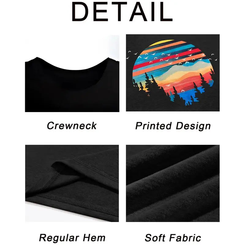 Men's Classic Cherry Pattern & Letter Printed T-Shirt - Relaxed Fit, Oversized, Breathable Short-Sleeve Round Crewneck Casual Top (Suitable for Spring, Summer)
