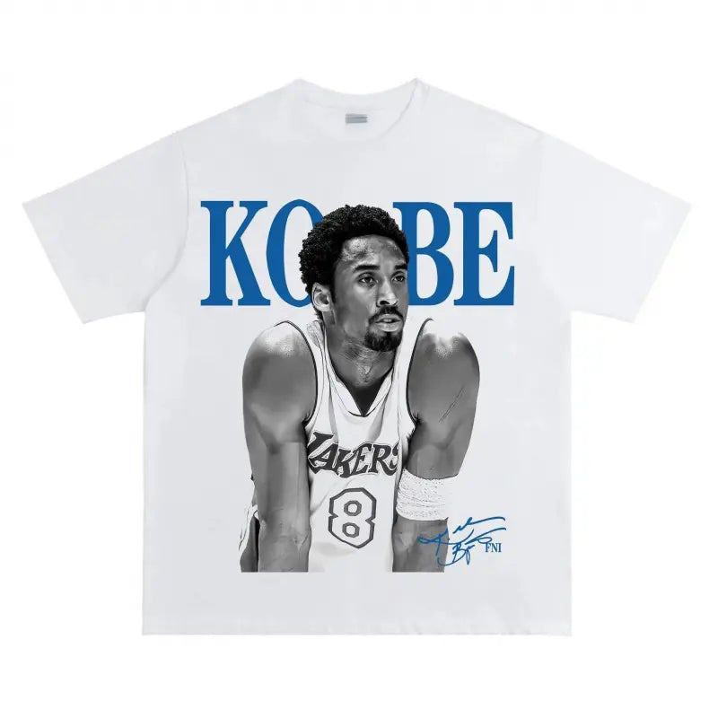 Men's Unisex Kobe Bryant Graphic Print Short-Sleeve Crew Neck T-Shirt, Fashion Vintage Basketball Retro Tee, Breathable Fabric, White/Blue Options, 67 Christian Clothing, Soulja Boy Outfit, Gorlock Destroyer, Silverfish Clothes