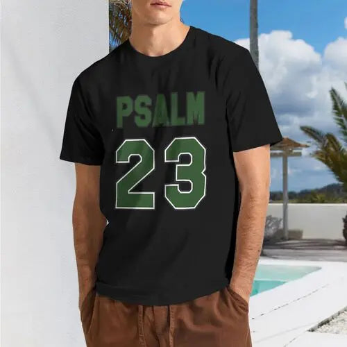 Women's Psalm 23 Photorealistic Print Crew Neck Garment - 100% Cotton Short Sleeve Classic Unisex Cut for Easy Layering Loose Customized Women's Clothes, Soft Breathable Thanksgiving Holiday Gift Plus Size Tops,sohochic