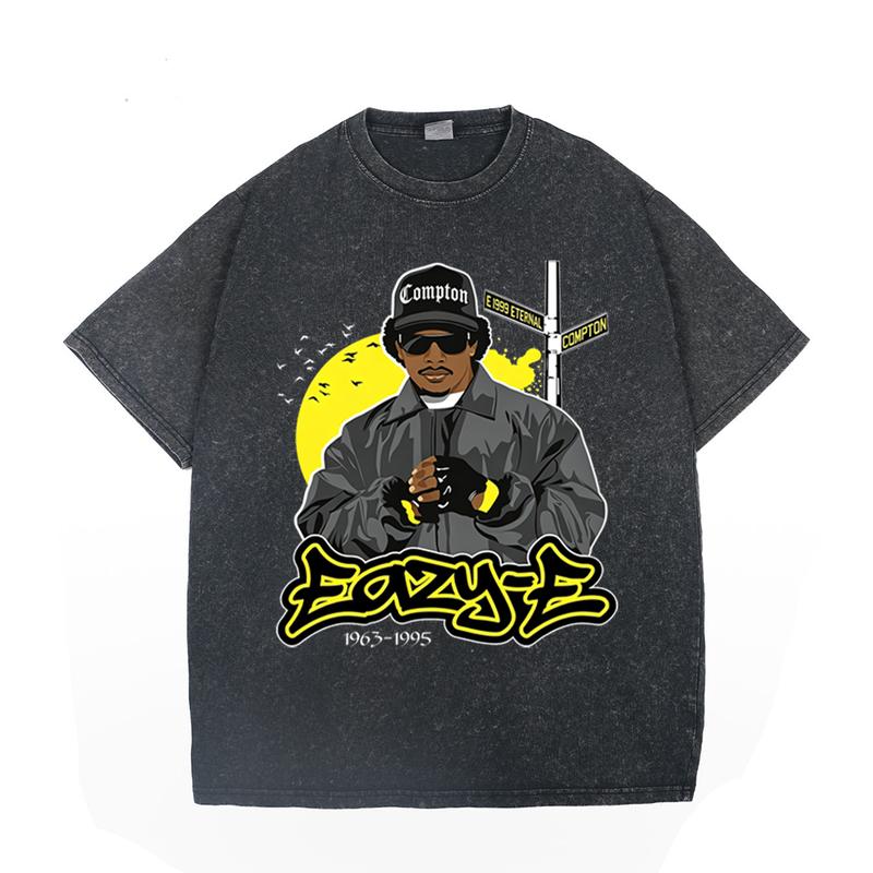 Vintage 90s West Coast rap graphic T-shirt; N.W.A West Coast gangsta rap and Eazy-E West Coast legend-themed T-shirt; washed fabric.