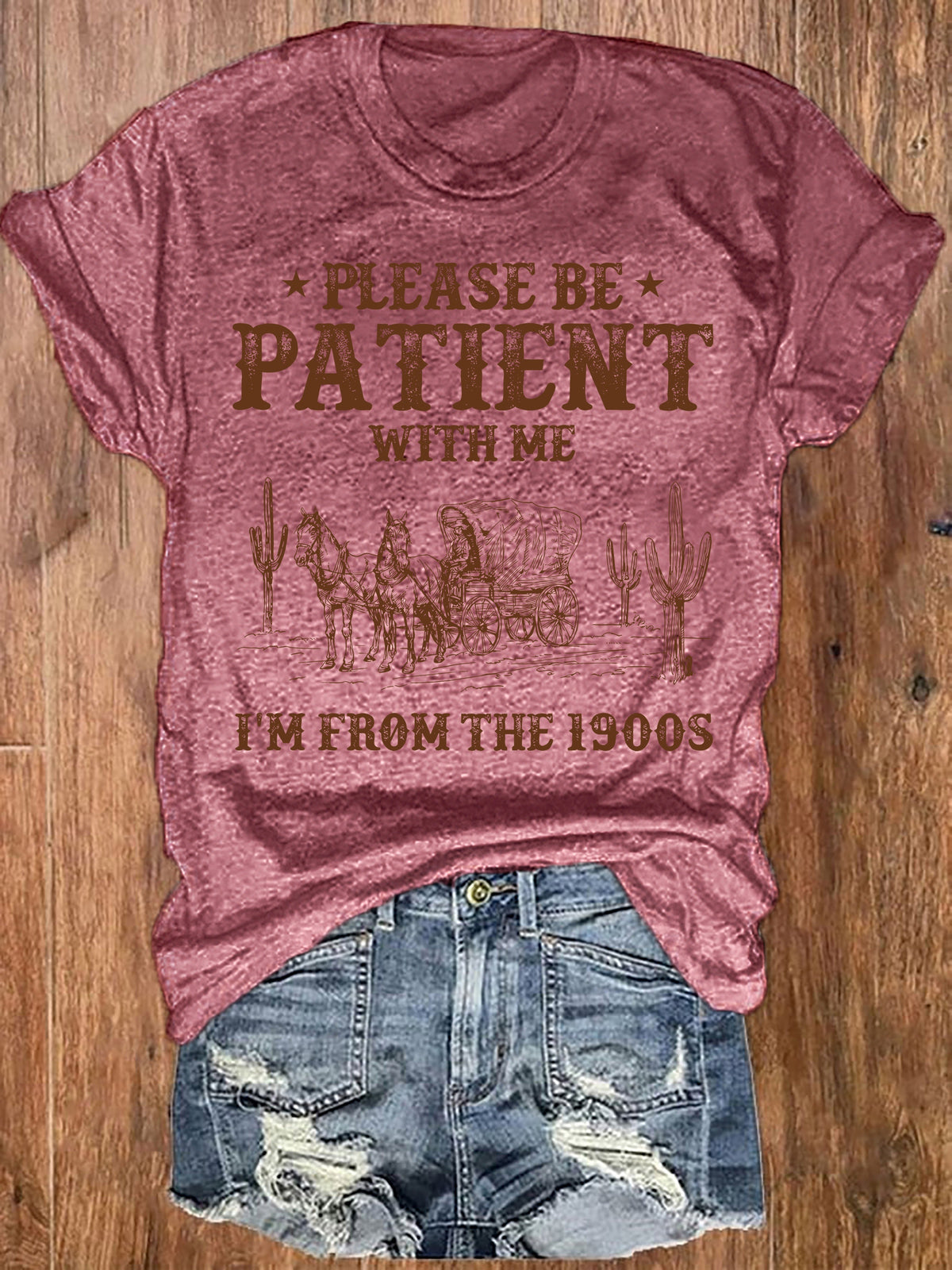 Western Style Letter Printed Round Neck T-Shirt, Casual Vacation Women'S Short Sleeve Top, Women'S Clothing