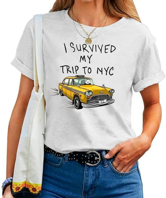 I Survived My Trip to NYC T-Shirt Funny Survived My Trip to New York Shirt Unisex Casual Short Sleeve Graphic Tees