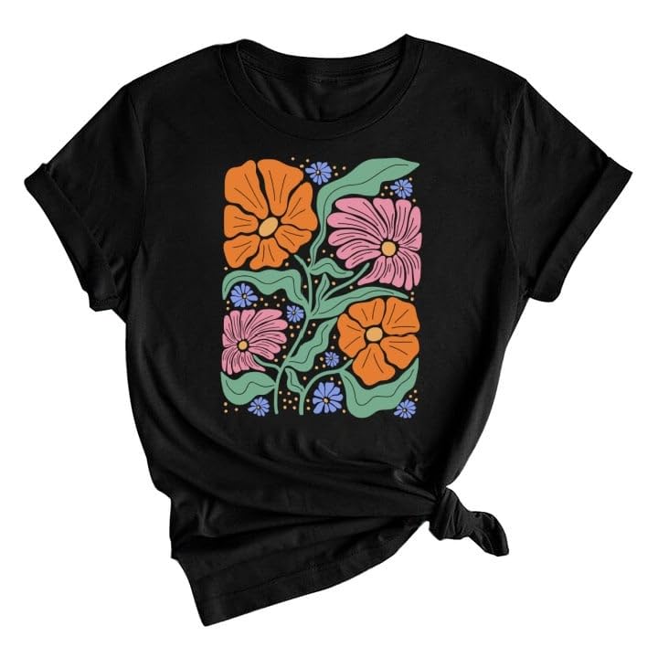 Rocksir Wildflower Shirt for Women,Vintage Floral Plant Graphic T-Shirts