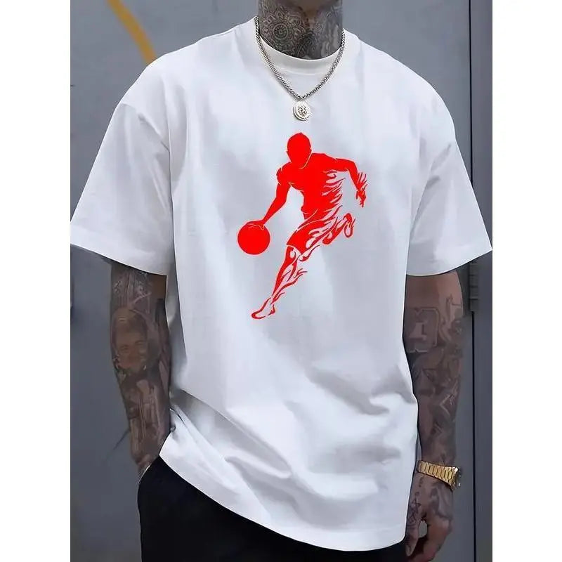 Men's Basketball T-Shirt Casual Soft Cotton Short Sleeve, All-Season Round Neck Streetwear Top with Comfortable Stretchy Breathable Fit, Durable Printed Design for Everyday Wear