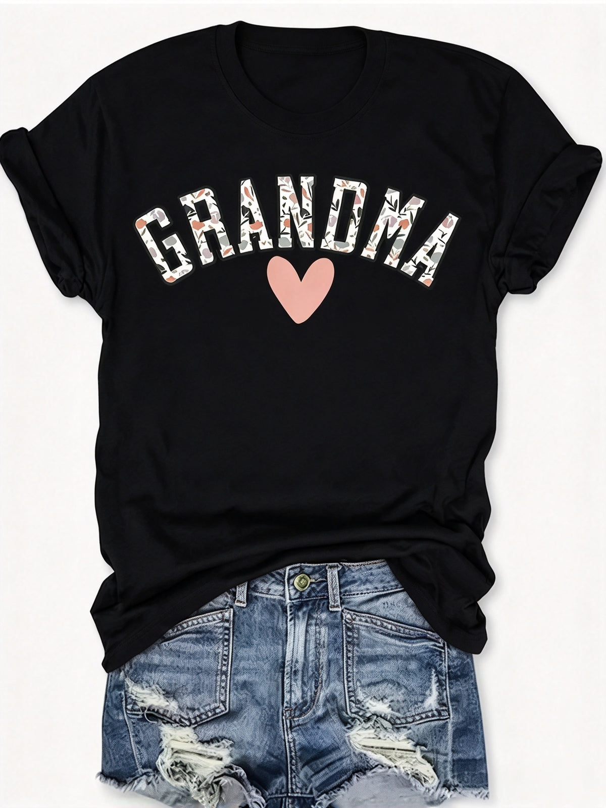 Women'S Casual Short Sleeve T-Shirt with Grandma Heart Print - Round Neck Breathable Blouse-Compatible Top | Machine Washable Spring Summer Casual Attire Suitable For, Easy Versatile Basic Wardrobe Essential for Layering & Lounge