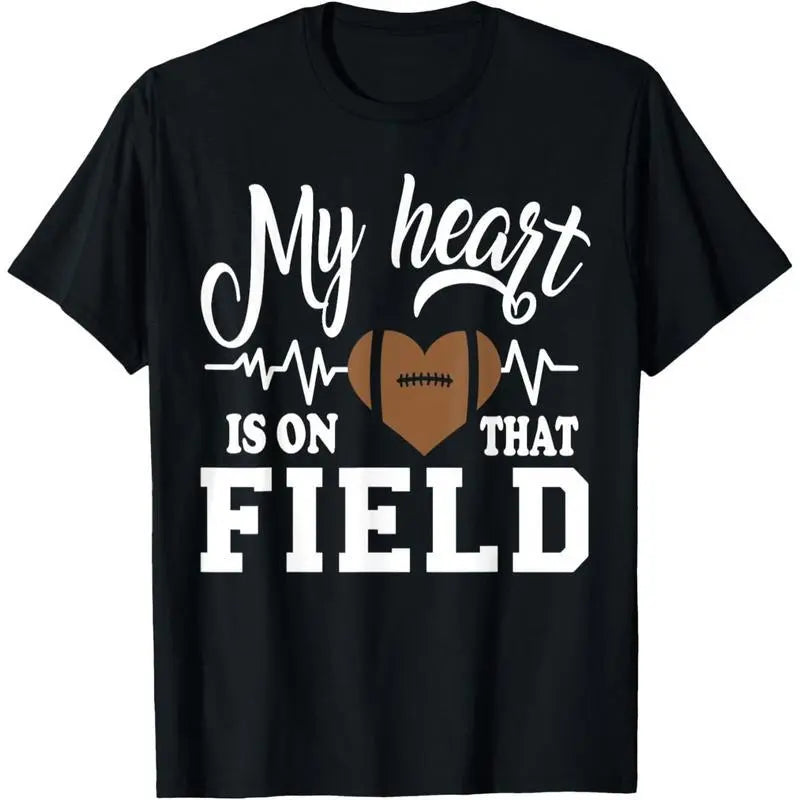 Women's Short-Sleeve Round Neck Casual Fit Football Mom Print T-Shirt - For Fans Whose Heart Belongs On The Field With Their Player