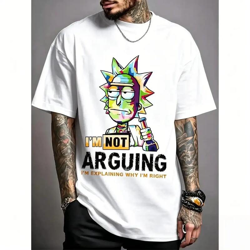 Men's Rick and Morty Cartoon Tshirt - Pure Cotton, Casual Breathable, Short Sleeve Round Neck, Loose Fit, Creative Print Unisex Streetwear Men's Graphic Tees, Basic Menswear Top