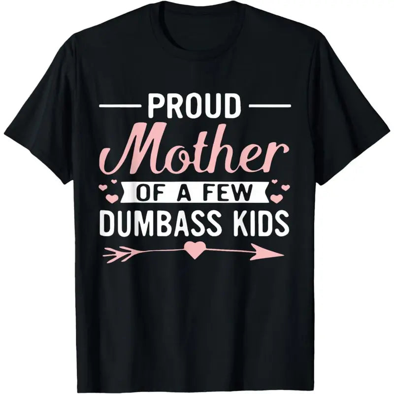 Women's 100% Cotton Graphic Crew Neck Short Sleeve T-Shirt - Casual Streetwear, Breathable, Regular Fit, "Proud Mother" Funny Slogan, Suitable for Joggers