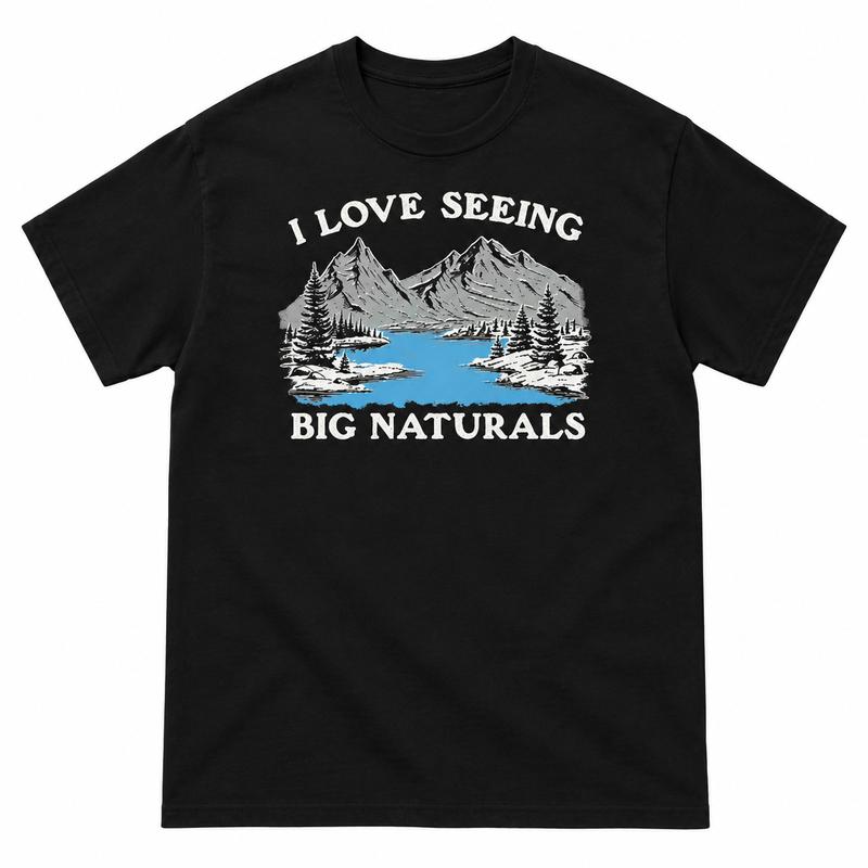 Big Naturals Mountain Graphic T-Shirt with Scenic Lake and Adult Wordplay