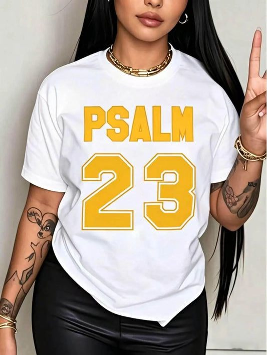 Women's Psalm 23 Photorealistic Print Crew Neck Garment - 100% Cotton Short Sleeve Classic Unisex Cut for Easy Layering Loose Customized Women's Clothes, Soft Breathable Thanksgiving Holiday Gift Plus Size Tops,sohochic