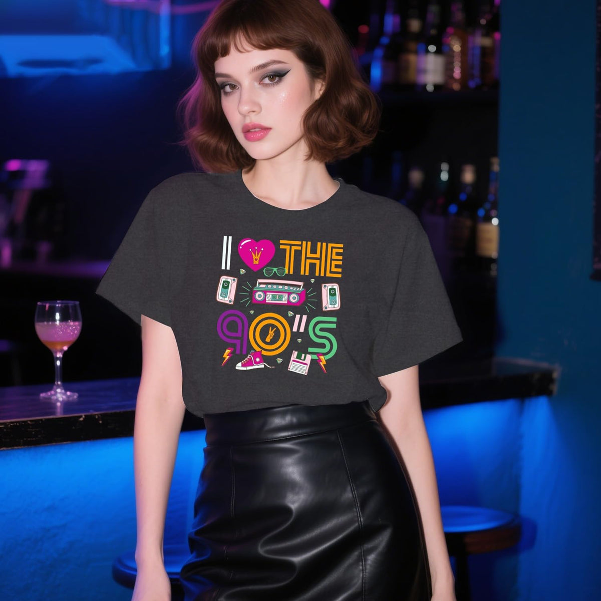 Womens 90s Shirt Retro 90s Vibes Music Party T-Shirt Back to The 90's Tee Vintage Neon Tops