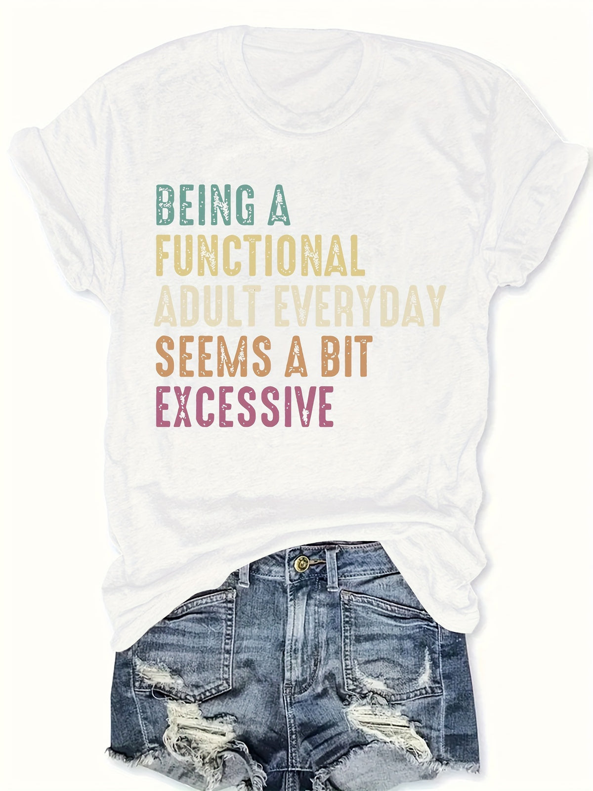 Letter Printed Round Neck T-shirt, Casual Short Sleeved Spring/summer Top, Women's Clothing