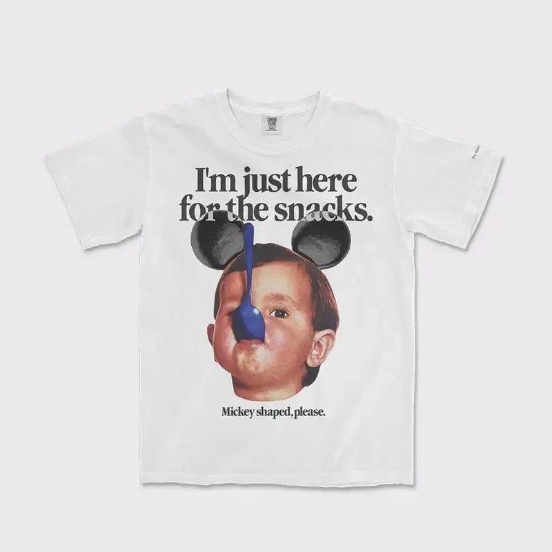 FEEGO Men's Unisex Short-Sleeve Round Neck T-Shirt - Funny Magic Kingdom "I'm Just Here For The Snacks" Graphic Top, Menswear Streetwear, Fast-Paced Gift for Boyfriend Men's Clothing Merch