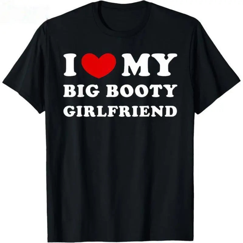 Men's 100% Cotton Round Neck Graphic T-Shirt with "I Love My Girlfriend" Print, Soft Unique Gifts for Boyfriend, Cute GF Gift for Man, Male Casual Tops,sohochic