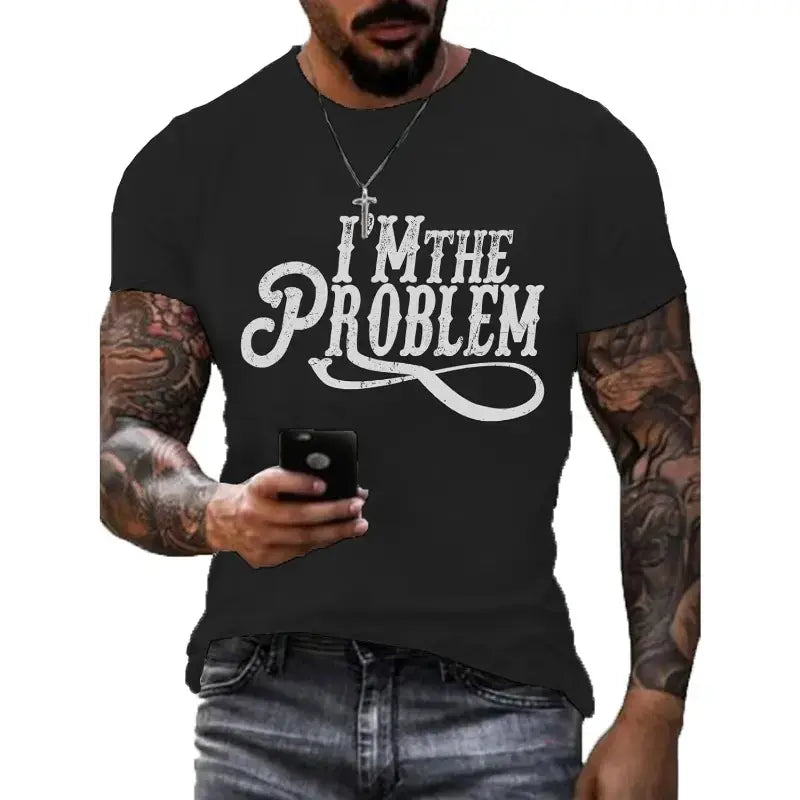 I'm The Problem T-shirt, Country Music Graphic Tees, Western T-shirt for Men, Pure Round-neck T-shirt, Machine Washable, Moisture - Wicking, Suitable for Daily Wear, Exercise and Vacation