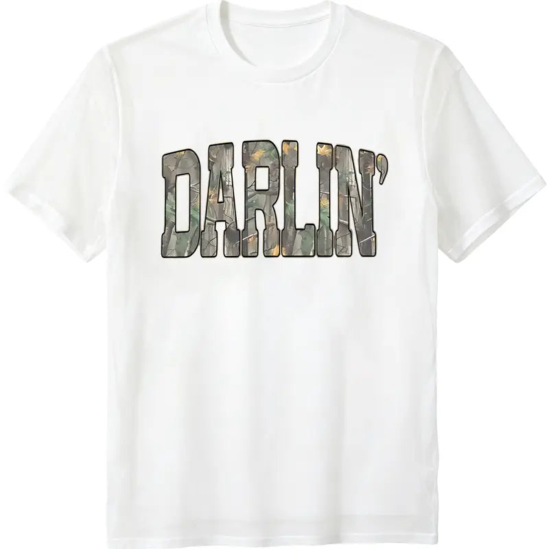 Retro Camo Western T-Shirt, Darlin Retro Camo Country Distressed Cowboy Quote, Camouflage Shirt, Western Concert Shirt, Southern Tee Round Neck Crewneck