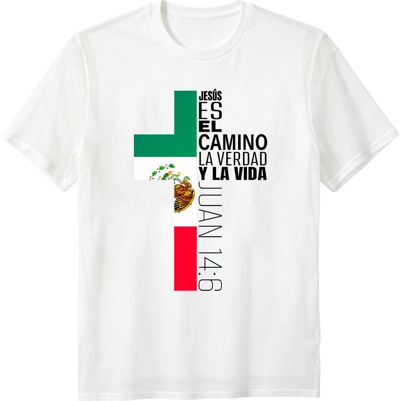 Jesus Christian Bible Verse Gifts Spanish Mexican Flag Cross T-Shirt