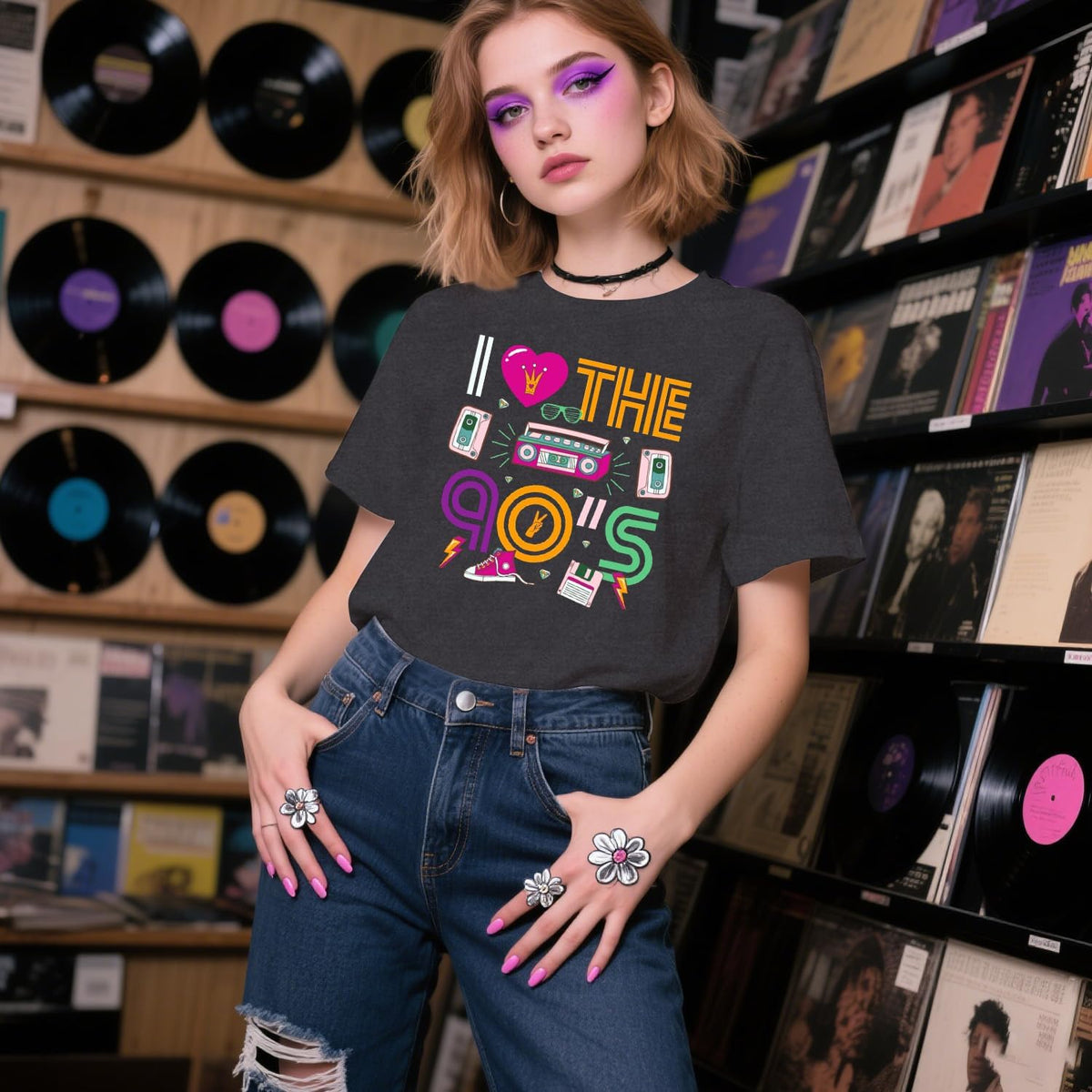 Womens 90s Shirt Retro 90s Vibes Music Party T-Shirt Back to The 90's Tee Vintage Neon Tops