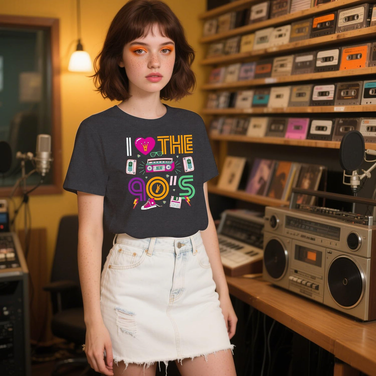 Womens 90s Shirt Retro 90s Vibes Music Party T-Shirt Back to The 90's Tee Vintage Neon Tops