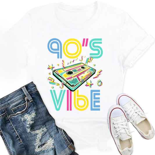 Womens 90s Shirt Retro 90s Vibes Music Party T-Shirt Back to The 90's Tee Vintage Neon Tops