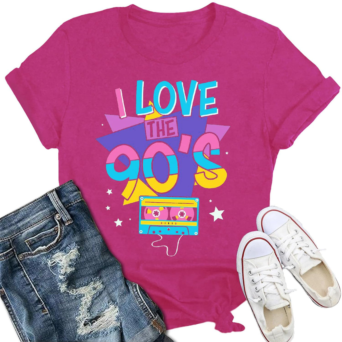 Womens 90s Shirt Retro 90s Vibes Music Party T-Shirt Back to The 90's Tee Vintage Neon Tops