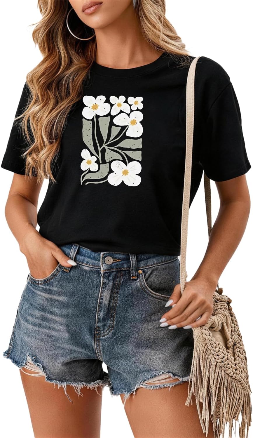 Rocksir Wildflower Shirt for Women,Vintage Floral Plant Graphic T-Shirts