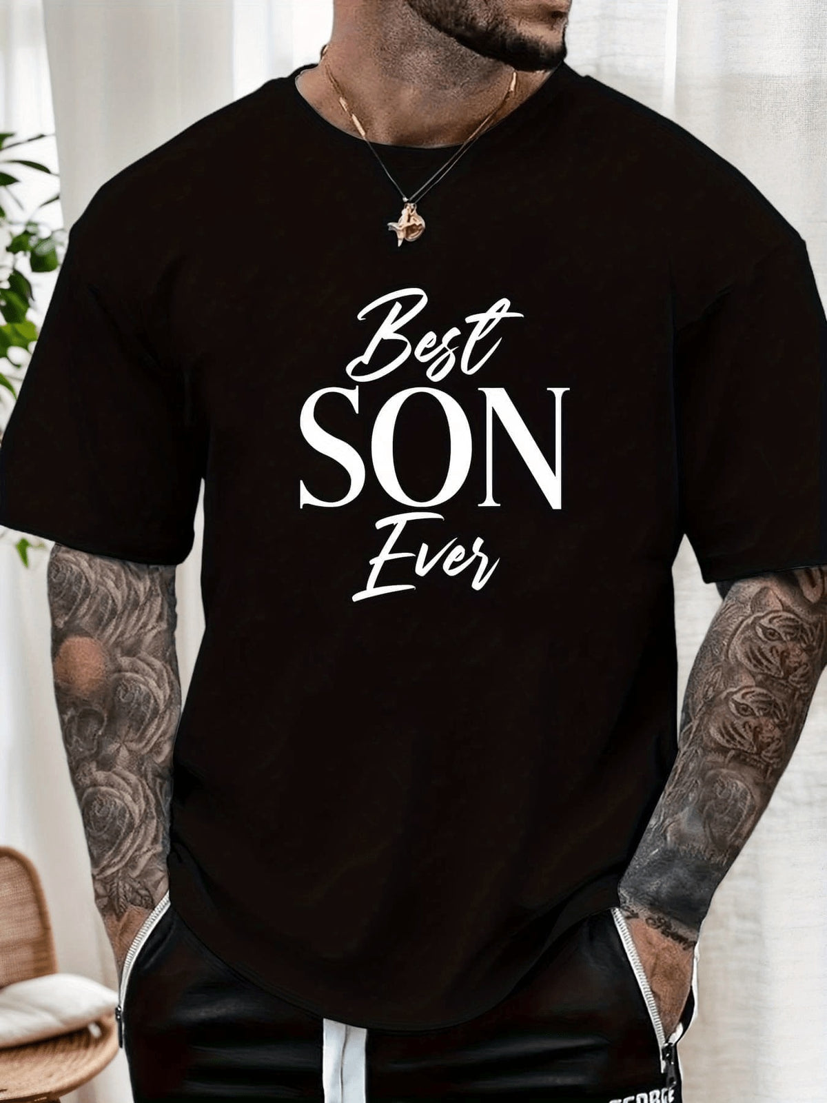 Men'S Best Son Ever T-Shirt, Casual Short Sleeve Round Neck Summer Solid Color Tee with Best Son Ever Print, Ideal Gift from Parents, Hand Washable, Dry Cleanable, Male Casual Wear for Everyday