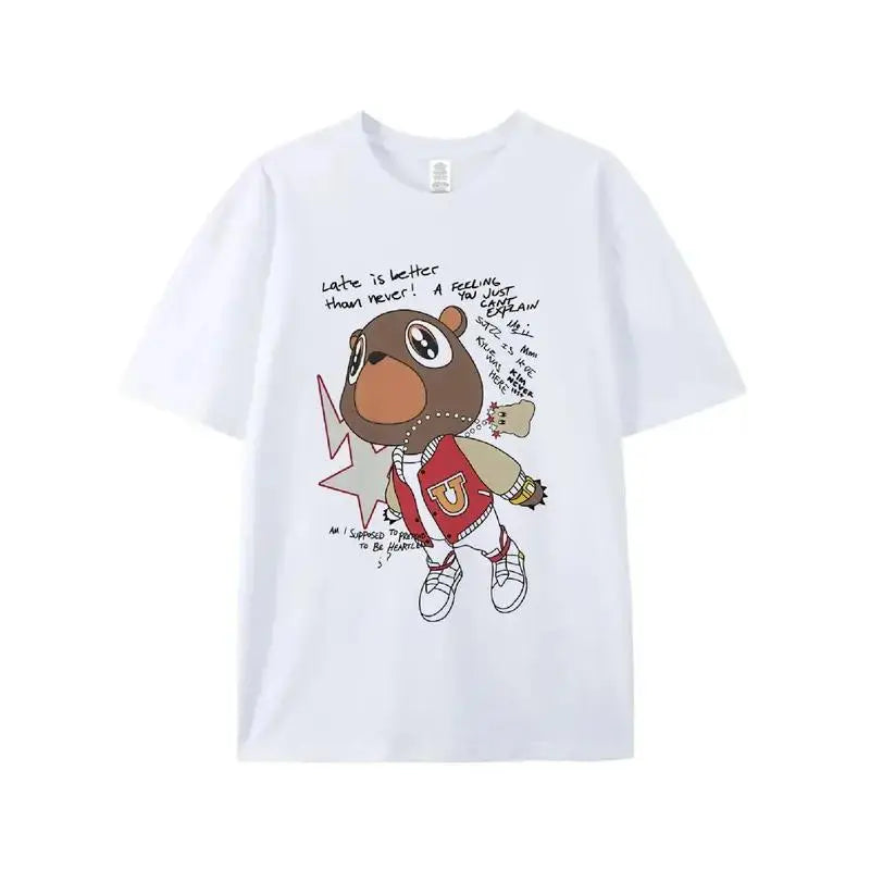 Graduation Bear Graphic Tee, Y2K Rap Streetwear T-Shirt, Unisex Crew Neck, Vintage Hip-Hop Graphic, Sports Style, Casual Cotton Fit, Shortsleeve, Round Neck