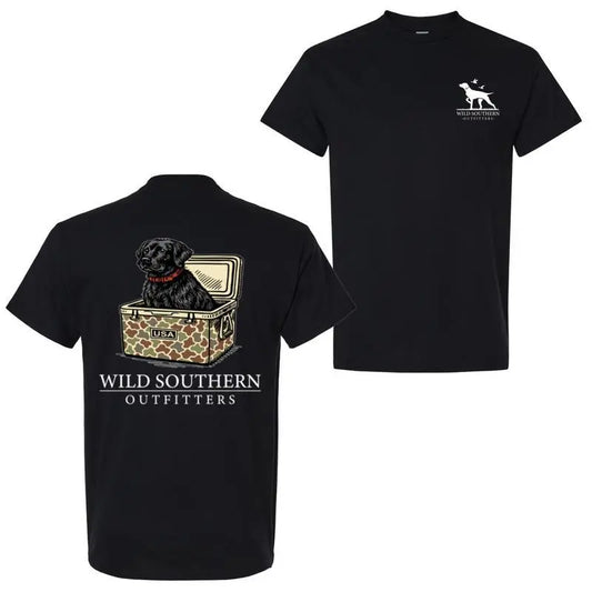 Men's Short Sleeve Cotton Round Neck Sports Top - Bold Camo Black Lab Graphic, Hunting Dog Lover Streetwear, Menswear Casual Everyday Outdoor Wear