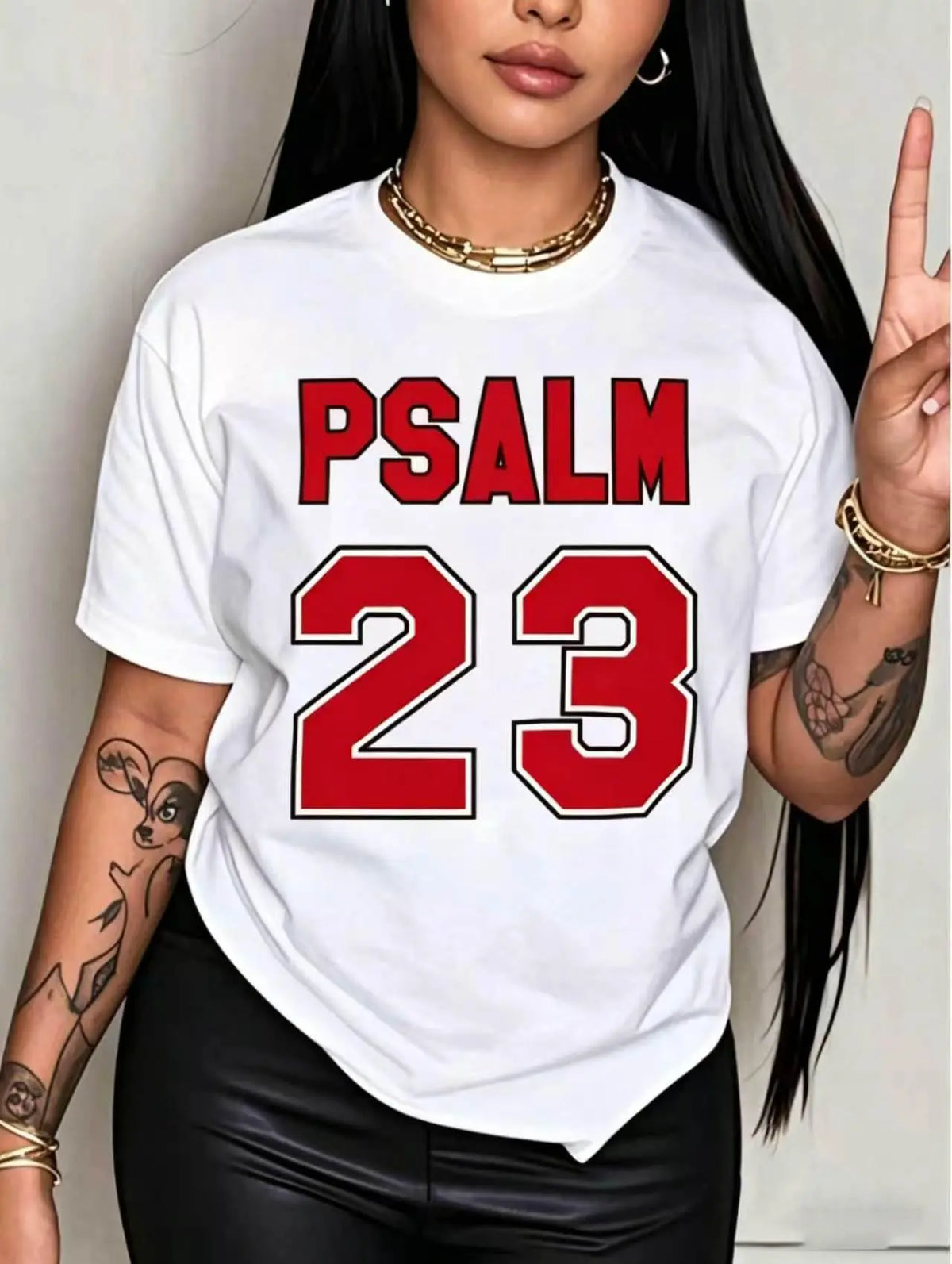 Women's Psalm 23 Photorealistic Print Crew Neck Garment - 100% Cotton Short Sleeve Classic Unisex Cut for Easy Layering Loose Customized Women's Clothes, Soft Breathable Thanksgiving Holiday Gift Plus Size Tops,sohochic