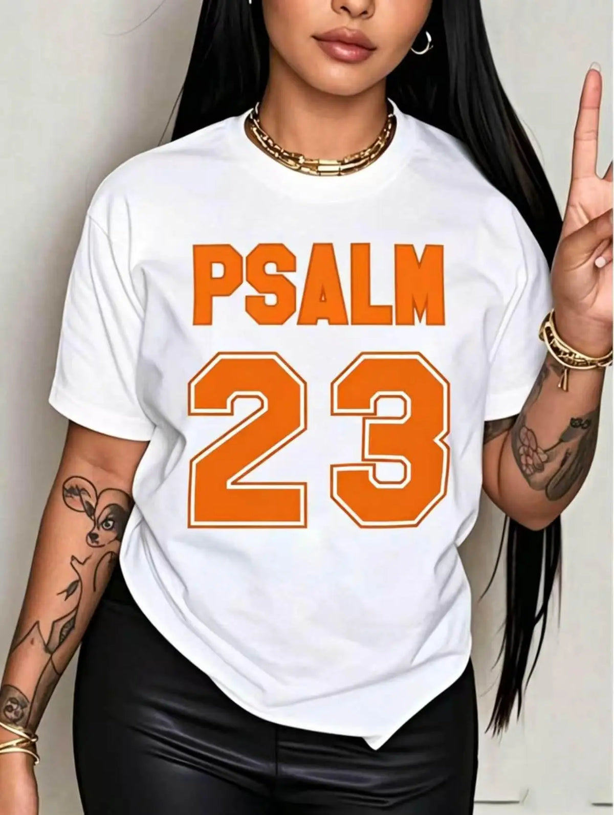 Women's Psalm 23 Photorealistic Print Crew Neck Garment - 100% Cotton Short Sleeve Classic Unisex Cut for Easy Layering Loose Customized Women's Clothes, Soft Breathable Thanksgiving Holiday Gift Plus Size Tops,sohochic