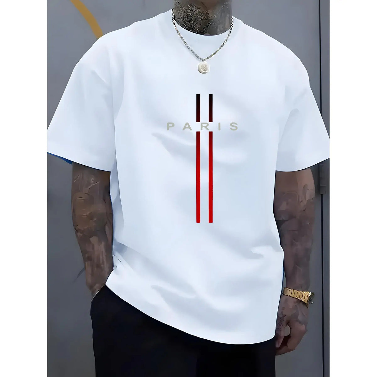 Men's Paris Graphic Print Cotton T-Shirt - Soft Round Neck, Slightly Stretchy Street Style, Breathable All-Season Casual Tee, Machine Washable Regular Fit,sohochic