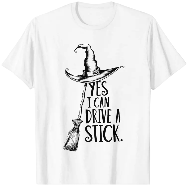 Women's Yes I Can Drive a Stick Witch Graphic T-Shirt, Casual Oversized 100% Cotton Short Sleeve Top for Spring Summer