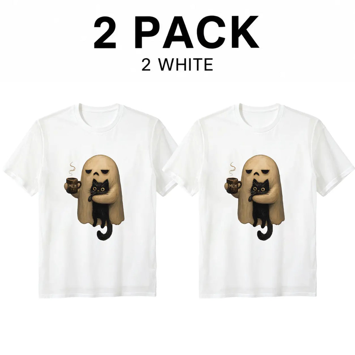 Halloween T-shirts, ChristmasSpooky Ghost Holding Black Cat Coffee Lover Funny Halloween