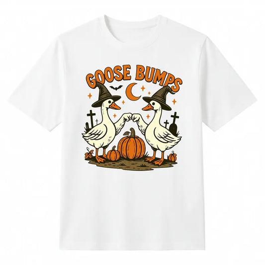 Men's Casual Halloween T-Shirt - Witch Goose Clipart, Fist-Bump Geese Sublimation, Fall Pumpkin Design, Trendy Graphic Shirt for Women, Halloween Things, Shirts For Women