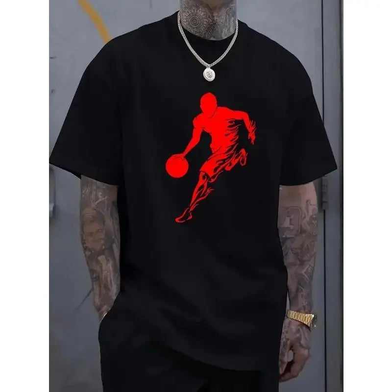 Men's Basketball T-Shirt Casual Soft Cotton Short Sleeve, All-Season Round Neck Streetwear Top with Comfortable Stretchy Breathable Fit, Durable Printed Design for Everyday Wear