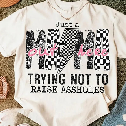 Humorous Women's T-Shirt: Features "Just a Mama out here doing my best" in a Fun, EdgyDesign