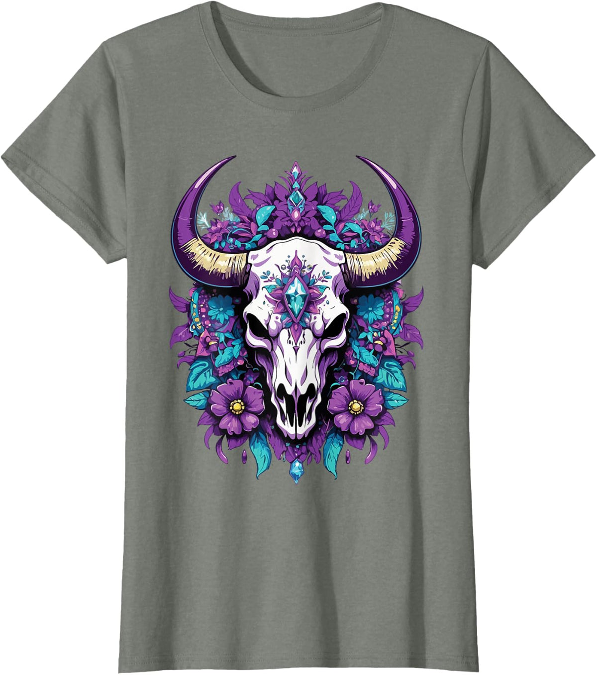 Bull Skull and Feather Mandala Design T-Shirt