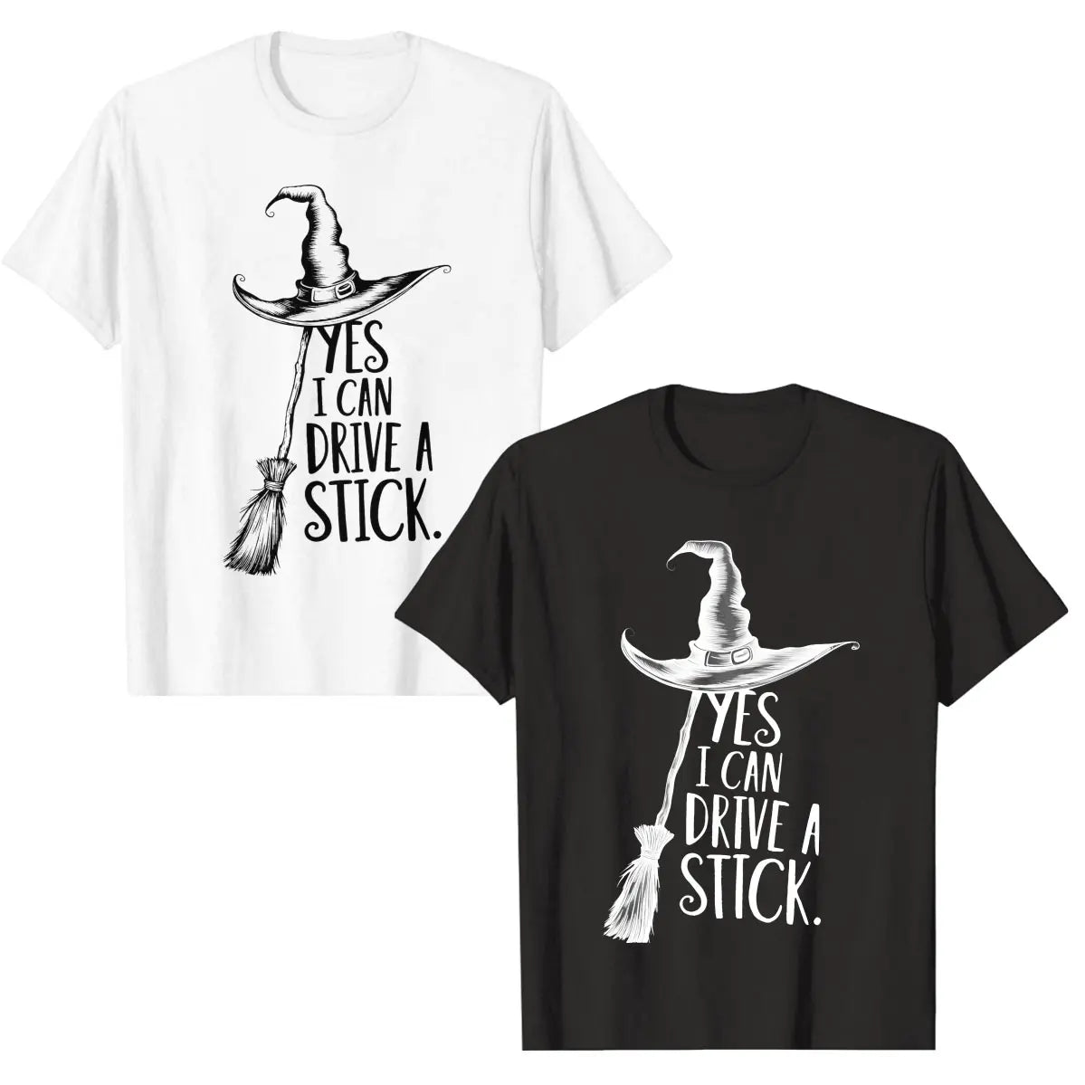 Women's Yes I Can Drive a Stick Witch Graphic T-Shirt, Casual Oversized 100% Cotton Short Sleeve Top for Spring Summer