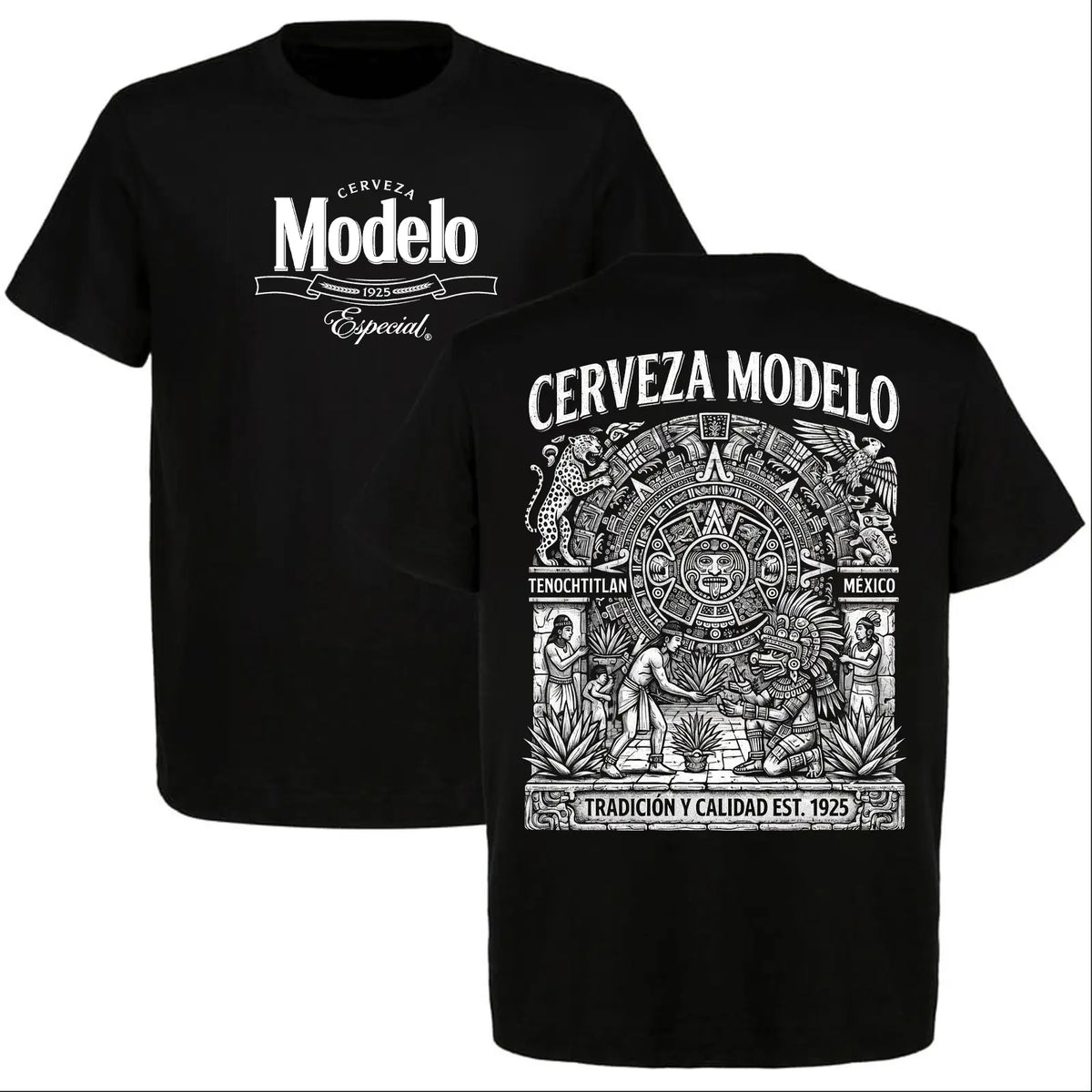 Menswear Stylish Round Neck Short-Sleeve Aztec Graphic Beer Tee - Tenochtitlan Tradition & Quality Vintage Men's Top, Gift for Beer Lovers