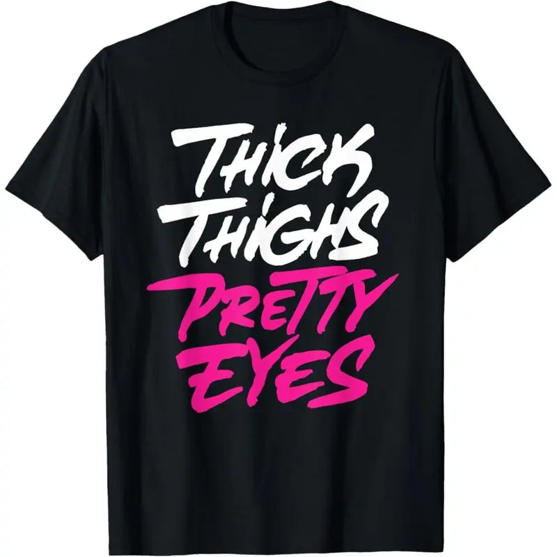 Women's Plus Size (2XL,3XL) Cotton Graphic Tees - 100% Cotton Soft Style Top, Funny Thick Thighs Pretty Eyes Print, Festival & Casual Wear Sports Outdoor Streetwear