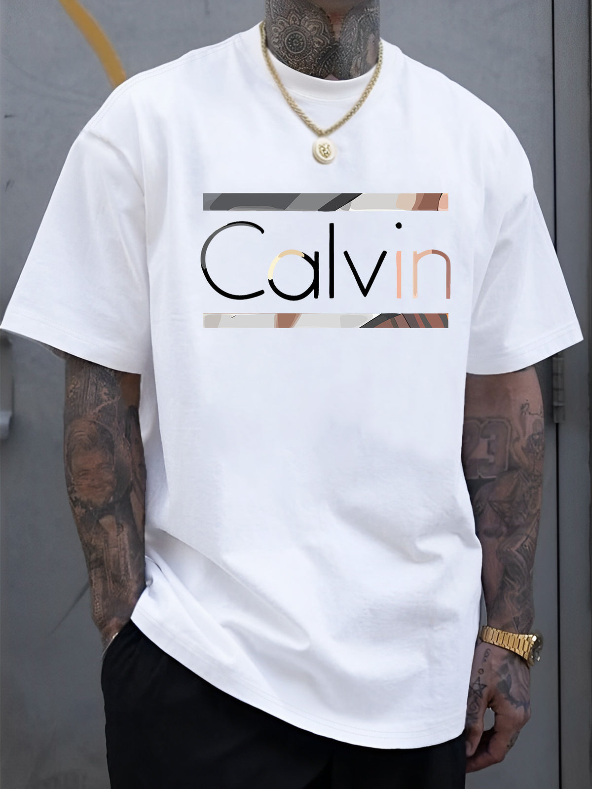 Men's New Fashionable GARA Letter Design Print Casual Short-Sleeve T-Shirt, Cool, Stylish, Versatile, and Comfortable for Summer