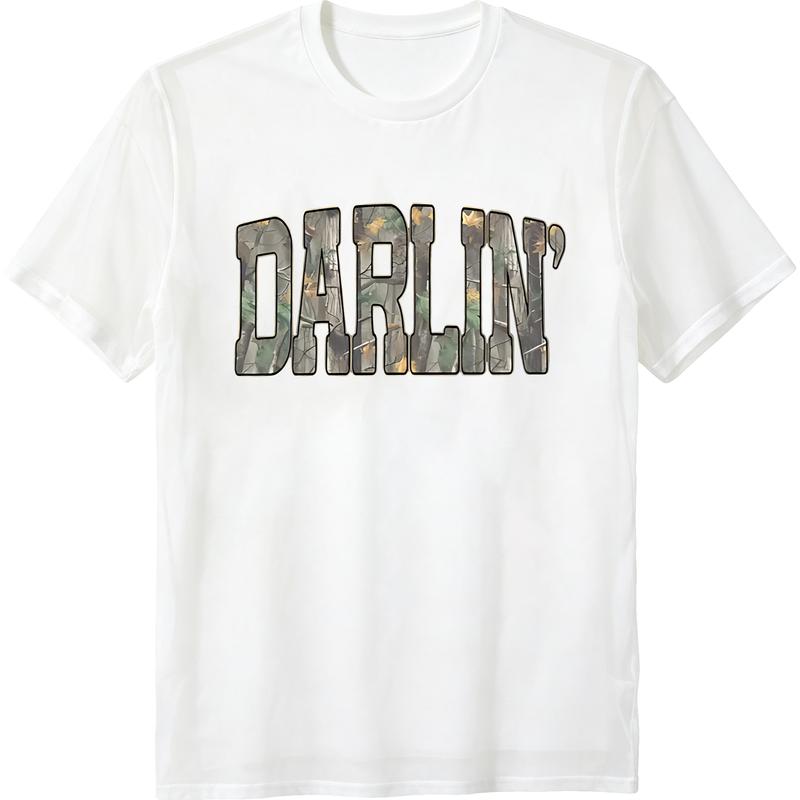 Retro Camo Western T-Shirt, Darlin Retro Camo Country Distressed Cowboy Quote, Camouflage Shirt, Western Concert Shirt, Southern Tee Round Neck Crewneck